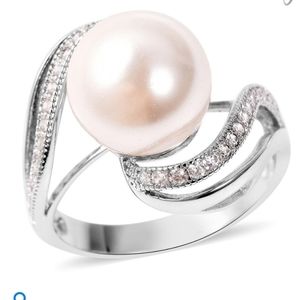 White Shell Pearl & CZ Ring